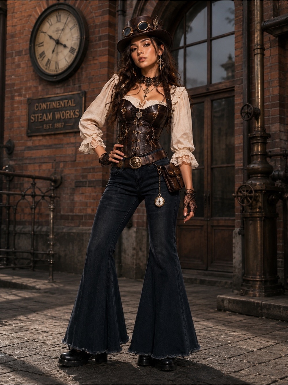 Turquoise Haven Steam Punk Black Flared Jeans